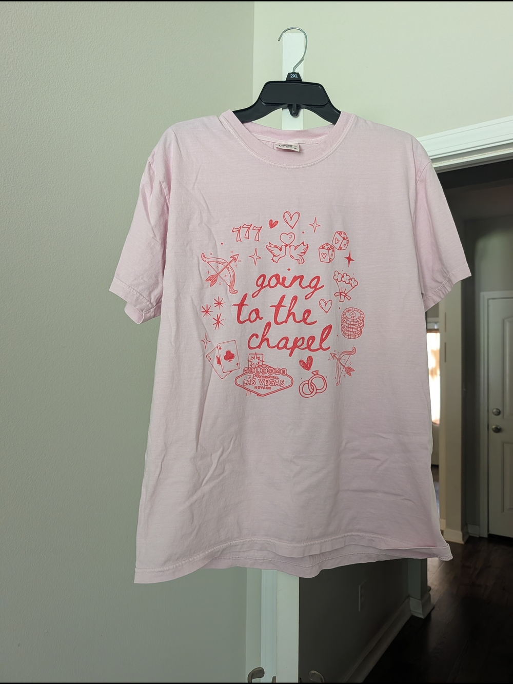 Comfort Colors Light Pink Tee with Red Graphic